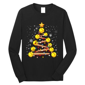 Softball Christmas Tree Light Xmas Softball Girl Long Sleeve Shirt