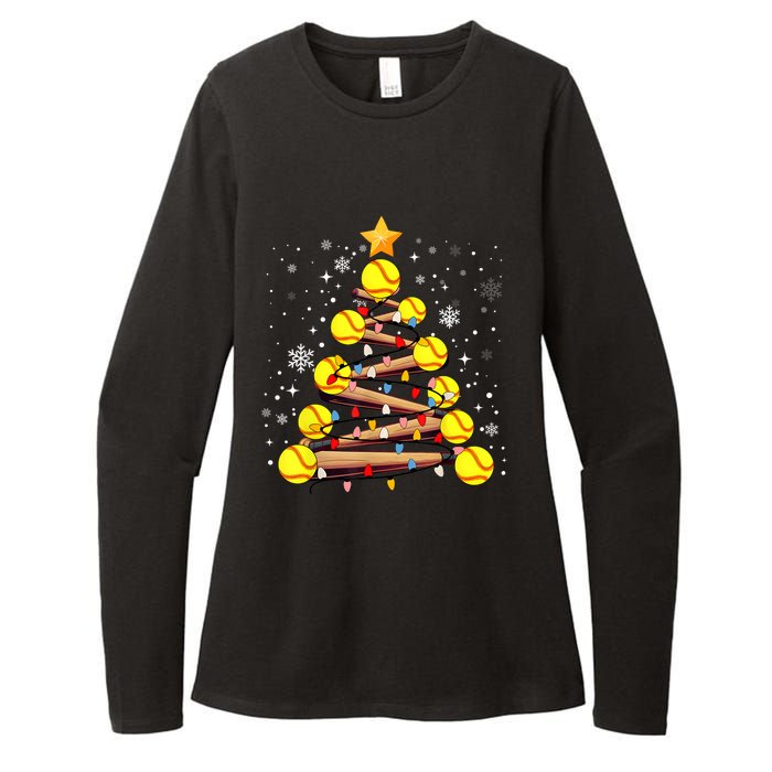 Softball Christmas Tree Light Xmas Softball Girl Womens CVC Long Sleeve Shirt