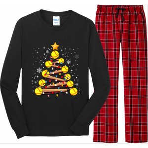 Softball Christmas Tree Light Xmas Softball Girl Long Sleeve Pajama Set