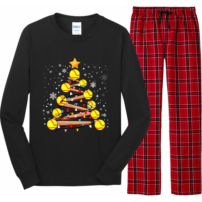 Softball Christmas Tree Light Xmas Softball Girl Long Sleeve Pajama Set