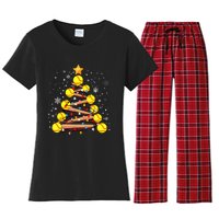 Softball Christmas Tree Light Xmas Softball Girl Women's Flannel Pajama Set