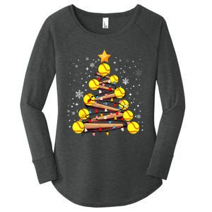 Softball Christmas Tree Light Xmas Softball Girl Women's Perfect Tri Tunic Long Sleeve Shirt