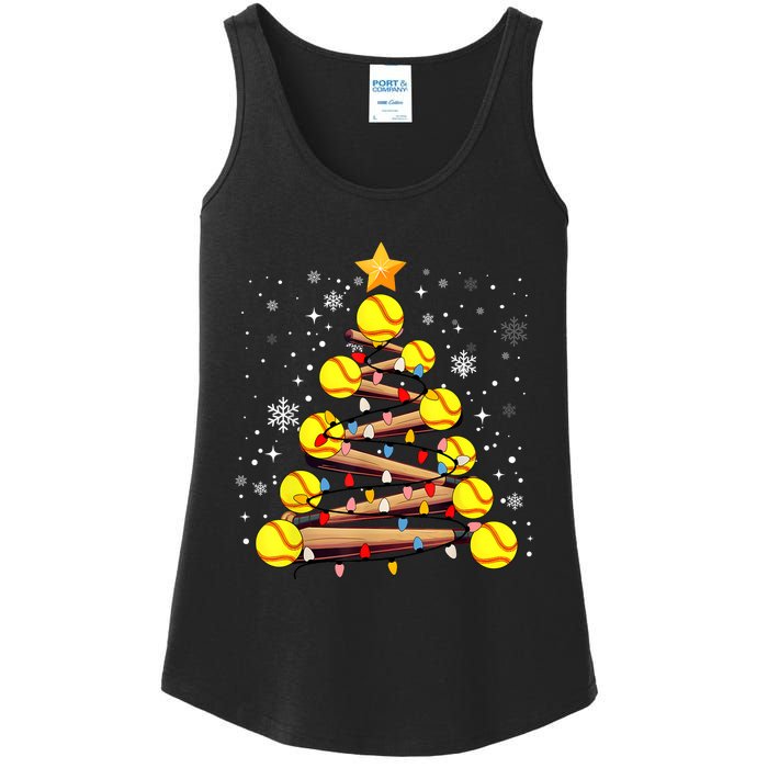 Softball Christmas Tree Light Xmas Softball Girl Ladies Essential Tank