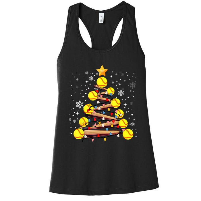 Softball Christmas Tree Light Xmas Softball Girl Women's Racerback Tank