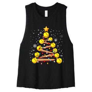 Softball Christmas Tree Light Xmas Softball Girl Women's Racerback Cropped Tank