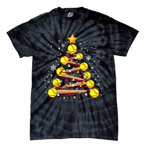 Softball Christmas Tree Light Xmas Softball Girl Tie-Dye T-Shirt