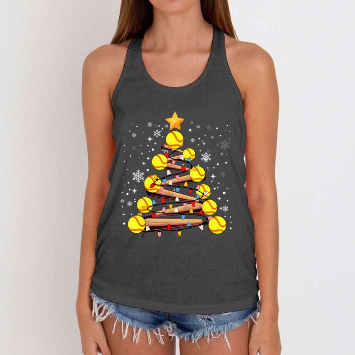 Softball Christmas Tree Light Xmas Softball Girl Women's Knotted Racerback Tank