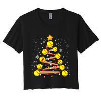 Softball Christmas Tree Light Xmas Softball Girl Women's Crop Top Tee