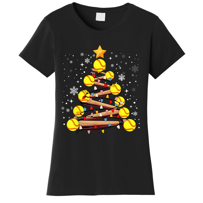 Softball Christmas Tree Light Xmas Softball Girl Women's T-Shirt