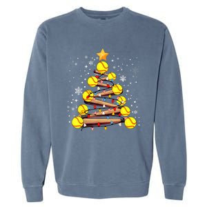 Softball Christmas Tree Light Xmas Softball Girl Garment-Dyed Sweatshirt