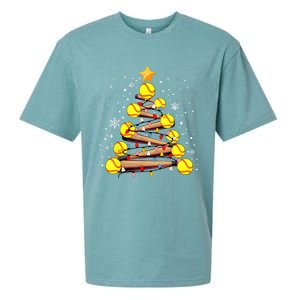 Softball Christmas Tree Light Xmas Softball Girl Sueded Cloud Jersey T-Shirt