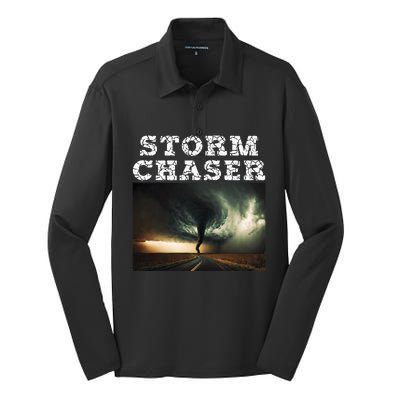 Storm Chaser Tornado Picture Meteorologist Weather Silk Touch Performance Long Sleeve Polo