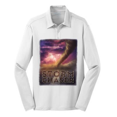 Storm Chaser Tornado Picture Weather Meteorologist Silk Touch Performance Long Sleeve Polo