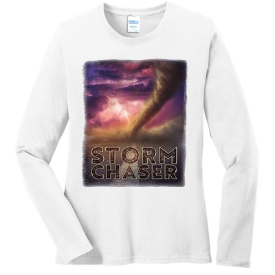 Storm Chaser Tornado Picture Weather Meteorologist Ladies Long Sleeve Shirt