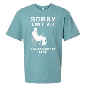 Sorry Cant Talk Im On Another Line Funny Fishing Sueded Cloud Jersey T-Shirt