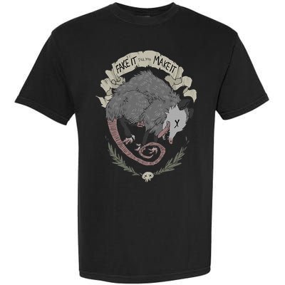 Street Cats Team Trash Racoon Rat Backyard Animal Opossum I Funny Dead Possum Fake It Till You Make Garment-Dyed Heavyweight T-Shirt