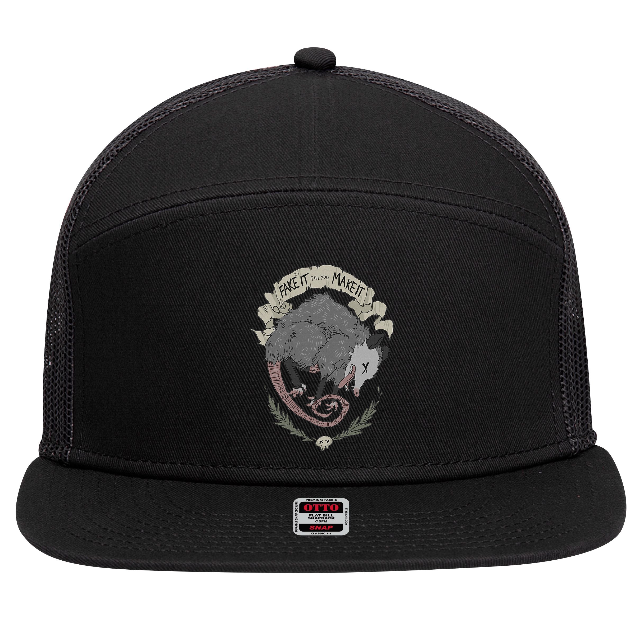 Street Cats Team Trash Racoon Rat Backyard Animal Opossum I Funny Dead Possum Fake It Till You Make 7 Panel Mesh Trucker Snapback Hat