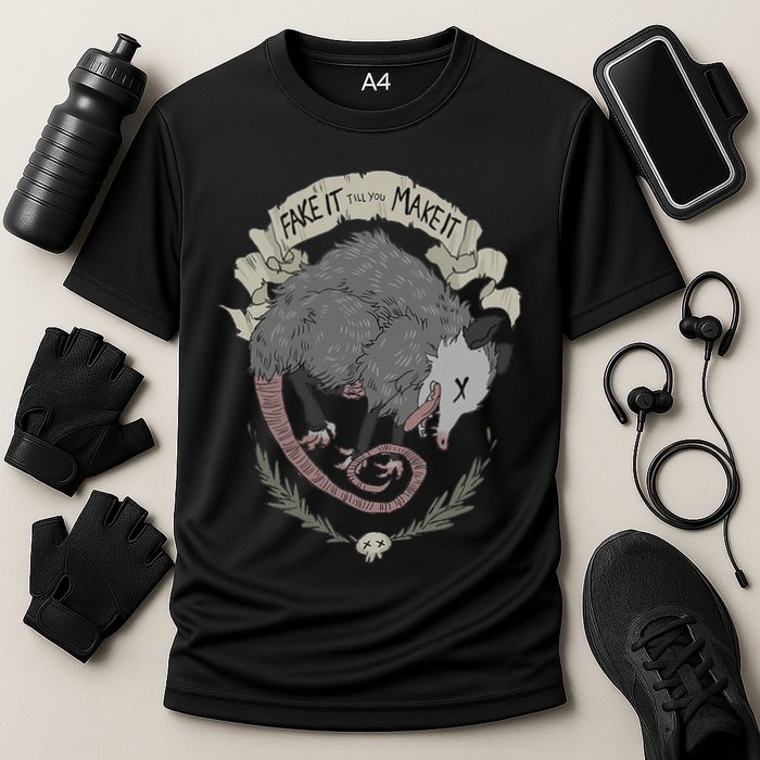 Street Cats Team Trash Racoon Rat Backyard Animal Opossum I Funny Dead Possum Fake It Till You Make Cooling Performance Crew T-Shirt