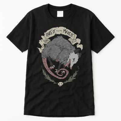 Street Cats Team Trash Racoon Rat Backyard Animal Opossum I Funny Dead Possum Fake It Till You Make Tall T-Shirt