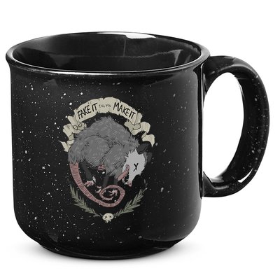 Street Cats Team Trash Racoon Rat Backyard Animal Opossum I Funny Dead Possum Fake It Till You Make 15oz Campfire Ceramic Mug