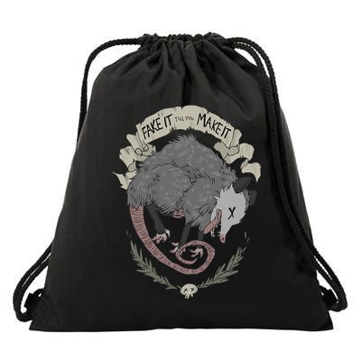 Street Cats Team Trash Racoon Rat Backyard Animal Opossum I Funny Dead Possum Fake It Till You Make Drawstring Bag