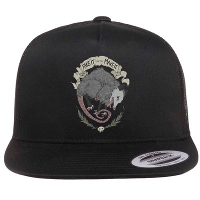 Street Cats Team Trash Racoon Rat Backyard Animal Opossum I Funny Dead Possum Fake It Till You Make Flatbill Hat