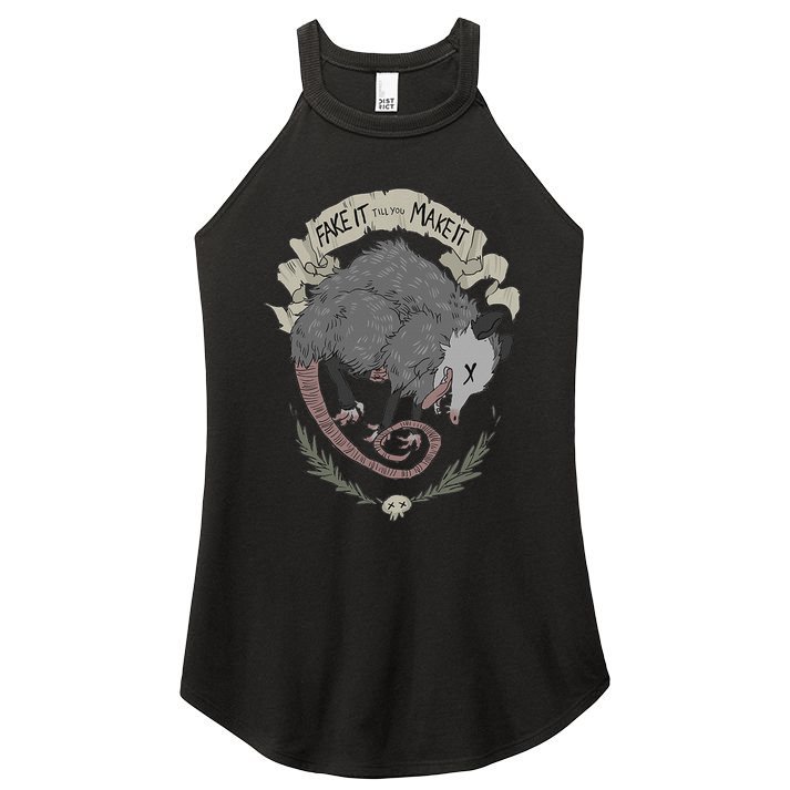 Street Cats Team Trash Racoon Rat Backyard Animal Opossum I Funny Dead Possum Fake It Till You Make Women's Perfect Tri Rocker Tank
