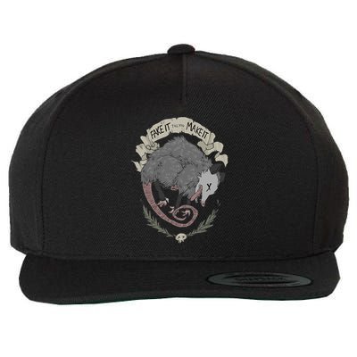 Street Cats Team Trash Racoon Rat Backyard Animal Opossum I Funny Dead Possum Fake It Till You Make Wool Snapback Cap