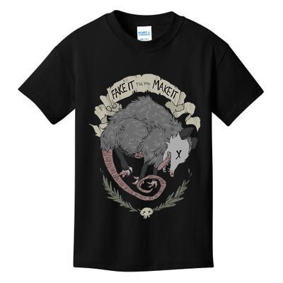 Street Cats Team Trash Racoon Rat Backyard Animal Opossum I Funny Dead Possum Fake It Till You Make Kids T-Shirt