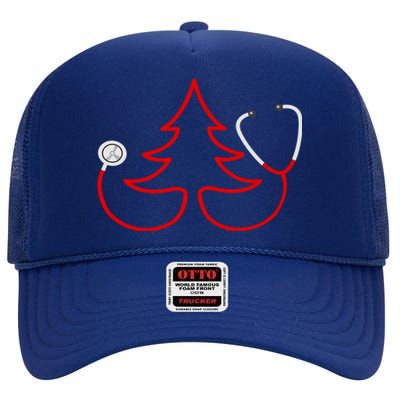 Stethoscope Christmas Tree Doctors Holiday Nurses Holiday Gift High Crown Mesh Back Trucker Hat