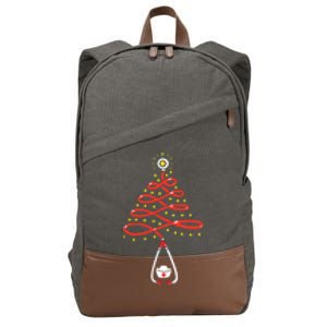 Stethoscope Christmas Tree Nurse Christmas Scrub Xmas Gift Cotton Canvas Backpack