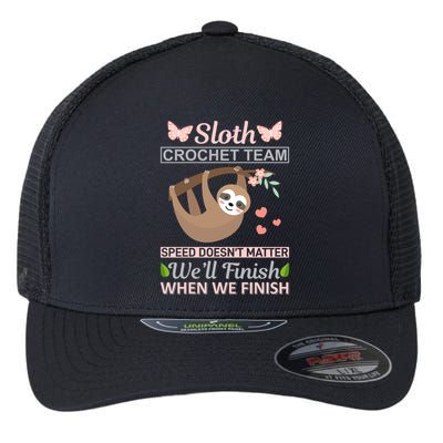 Sloth Crochest Team Speed Doesn't Matter We'll Finish When We Finish Flexfit Unipanel Trucker Cap