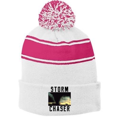 Storm Chaser Tornado Picture Weather Meteorologist Stripe Pom Pom Beanie