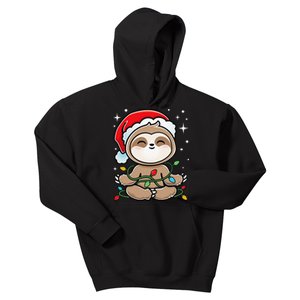 Sloth Christmas Tree Lights Kawaii Sloth Adorable Kids Hoodie