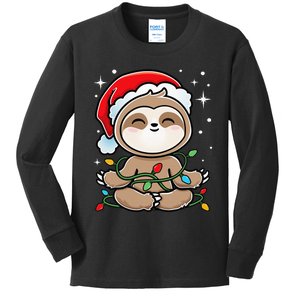 Sloth Christmas Tree Lights Kawaii Sloth Adorable Kids Long Sleeve Shirt