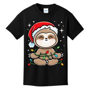 Sloth Christmas Tree Lights Kawaii Sloth Adorable Kids T-Shirt