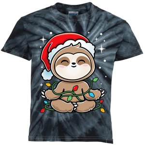 Sloth Christmas Tree Lights Kawaii Sloth Adorable Kids Tie-Dye T-Shirt