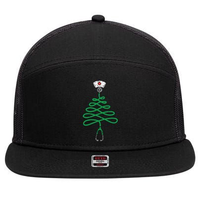 Stethoscope Christmas Tree Nurse Christmas Scrub Top Xmas 7 Panel Mesh Trucker Snapback Hat