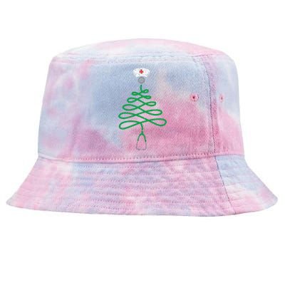 Stethoscope Christmas Tree Nurse Christmas Scrub Top Xmas Tie-Dyed Bucket Hat