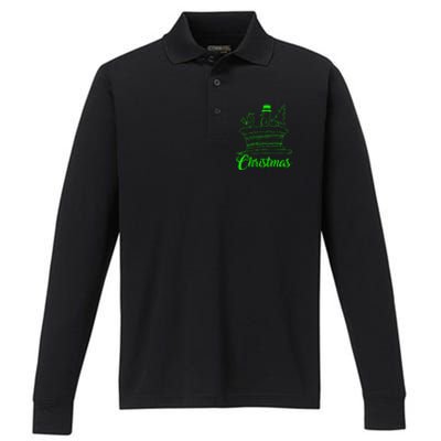 Snow Christmas Tree Birdie! Let It Snow! Oh What Fun! Gift Performance Long Sleeve Polo