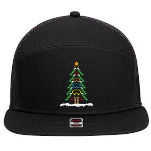 Snowboard Christmas Tree Funny Xmas Boarding Snowboarder 7 Panel Mesh Trucker Snapback Hat