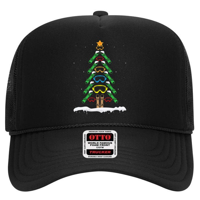 Snowboard Christmas Tree Funny Xmas Boarding Snowboarder High Crown Mesh Back Trucker Hat