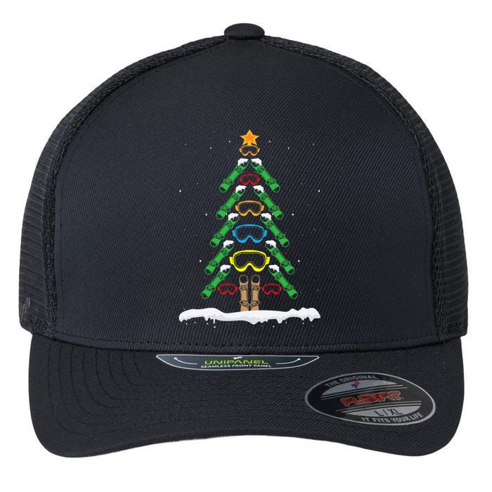 Snowboard Christmas Tree Funny Xmas Boarding Snowboarder Flexfit Unipanel Trucker Cap