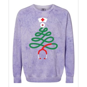 Stethoscope Christmas Tree Nursing Funny Nurse Rn Lpn Squad Colorblast Crewneck Sweatshirt