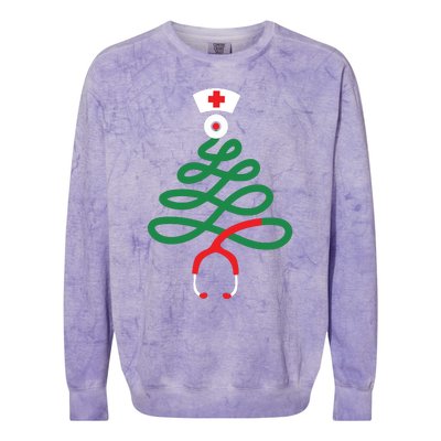 Stethoscope Christmas Tree Nursing Funny Nurse Rn Lpn Squad Colorblast Crewneck Sweatshirt