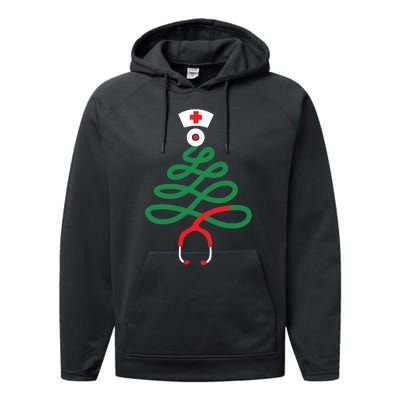 Stethoscope Christmas Tree Nursing Funny Nurse Rn Lpn Squad Performance Fleece Hoodie