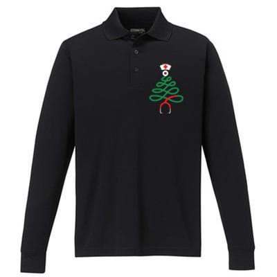 Stethoscope Christmas Tree Nursing Funny Nurse Rn Lpn Squad Performance Long Sleeve Polo