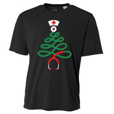 Stethoscope Christmas Tree Nursing Funny Nurse Rn Lpn Squad Cooling Performance Crew T-Shirt