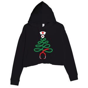 Stethoscope Christmas Tree Nursing Funny Nurse Rn Lpn Squad Crop Fleece Hoodie