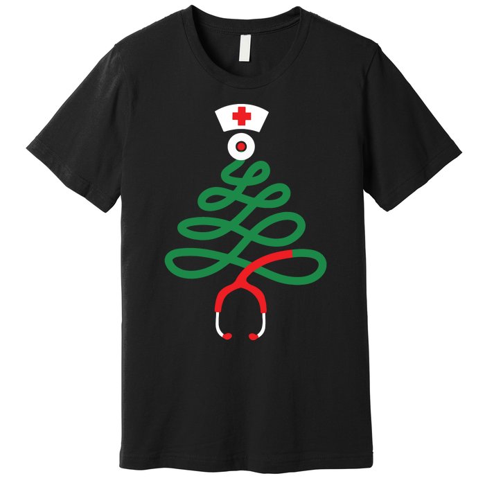 Stethoscope Christmas Tree Nursing Funny Nurse Rn Lpn Squad Premium T-Shirt